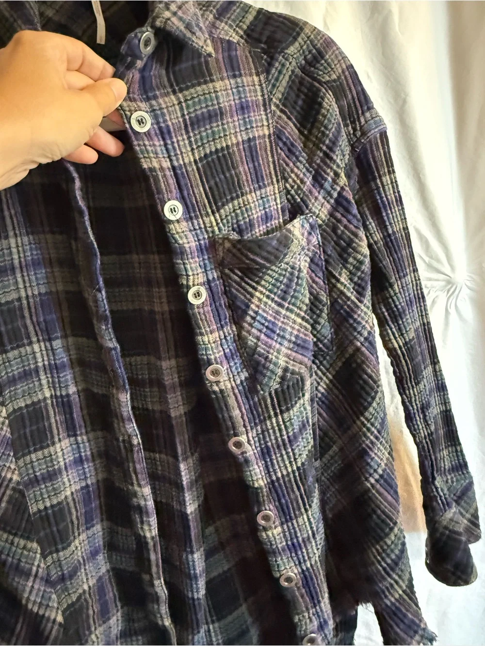 Free People Plaid Button-Up Shirt - Purple & Black Size S